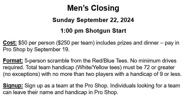 Mens Closing